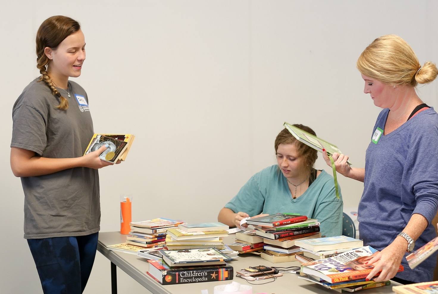 sorting books with students